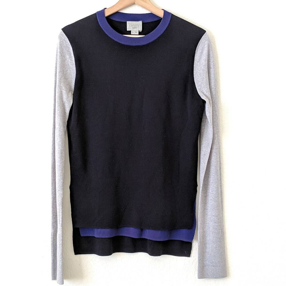 GREY Jason Wu Long Sleeve Sweater Blue Gray Crew Neck Colorblock Small S